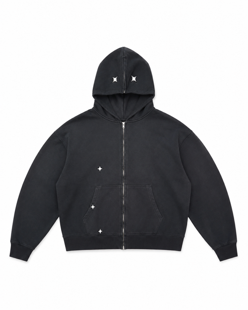 Star Hoodie front with zip and star details